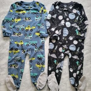 Carter's Blue and Black Kids Footies with Vehicles and Space Theme
